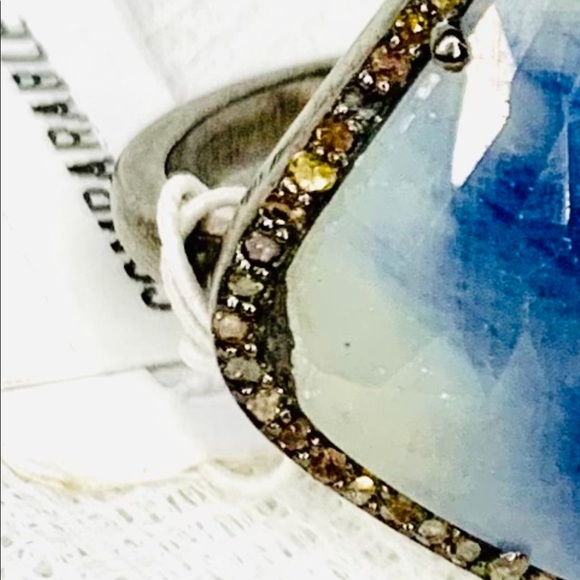 ADORNIA Blue Sapphire & Diamond Halo Ring NWT 7 - Picture 2 of 14